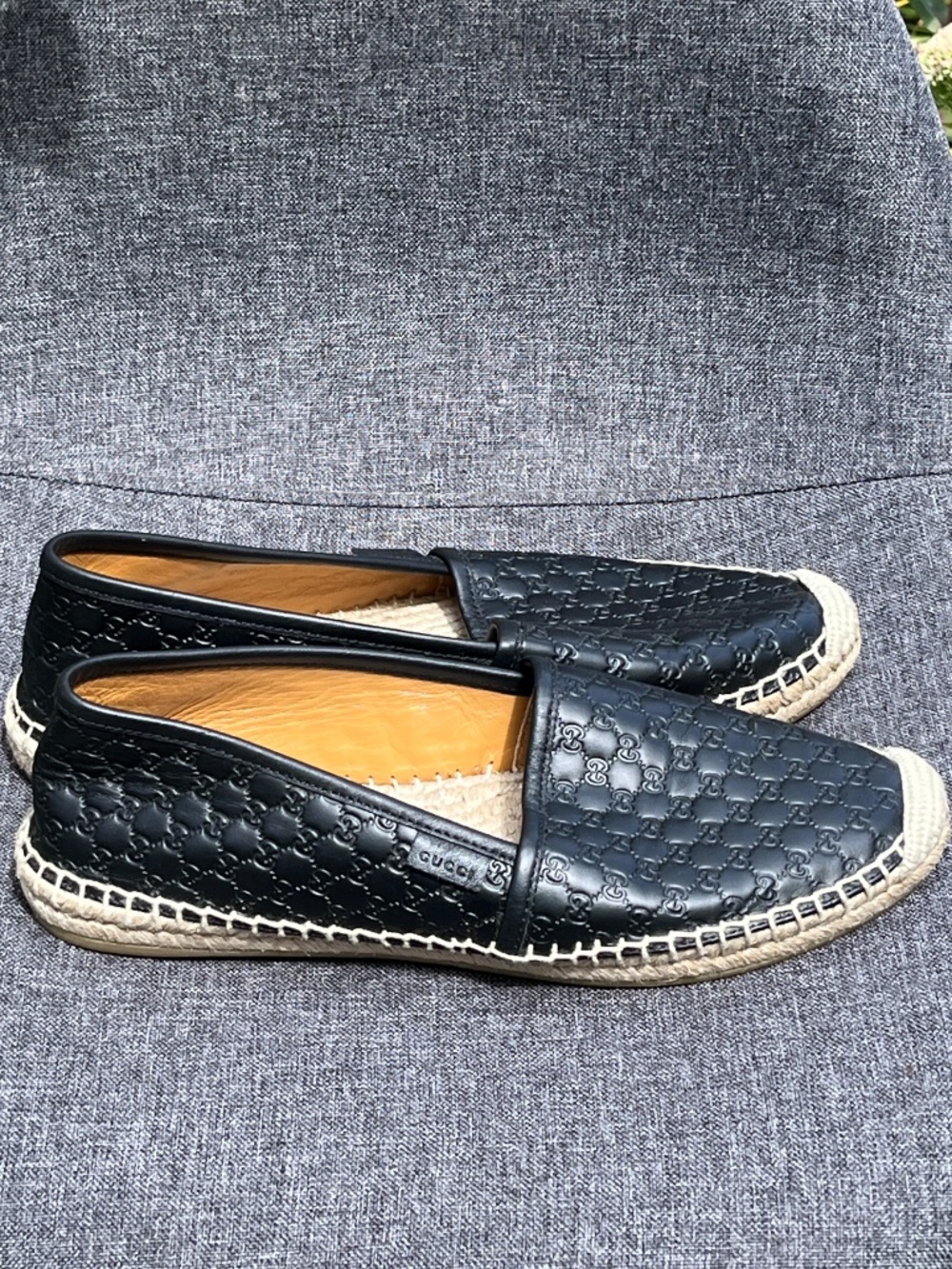 Gucci Microguccissima Signature Espadrilles 37 7 7.5 Calfskin Black Leather Shoe - Picture 3 of 16